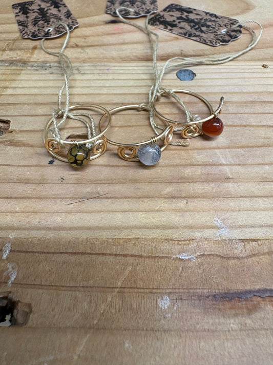 MM446 - Gold Plated Copper Wire Gemstone Rings