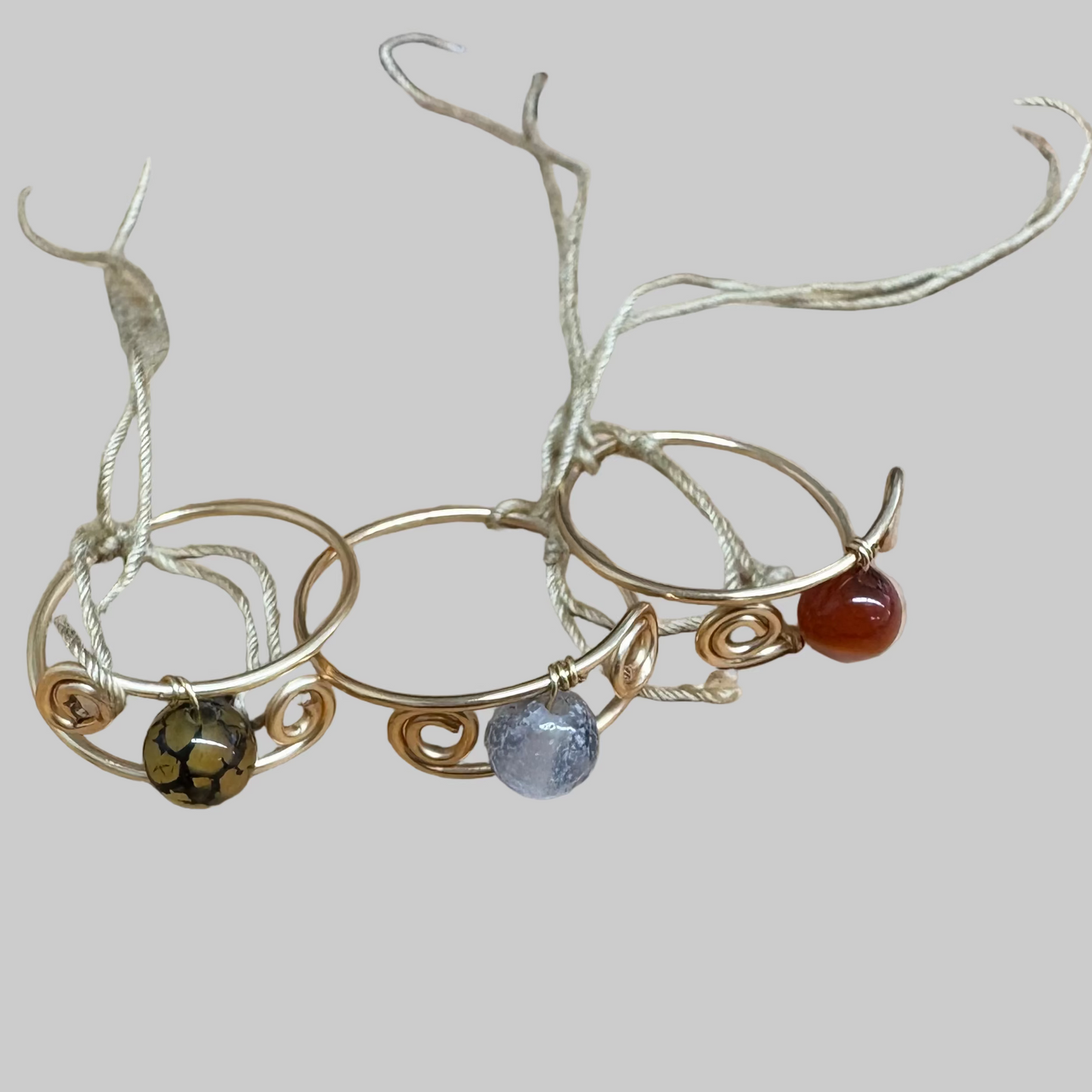 MM446 - Gold Plated Copper Wire Gemstone Rings