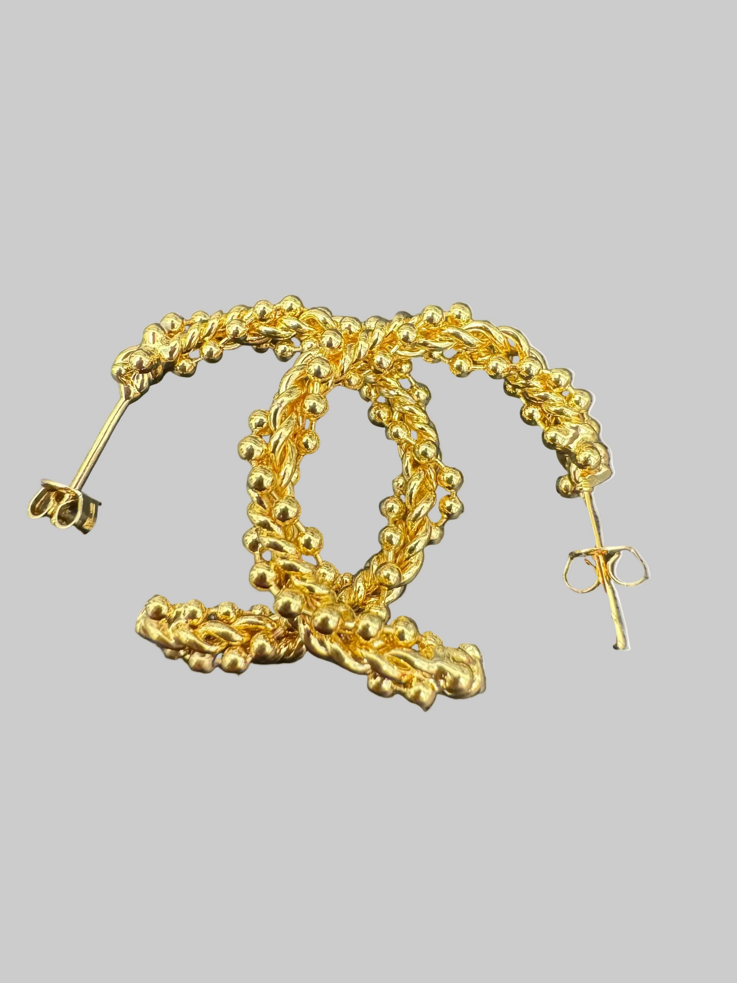 Aim Eternal Gold Filled Beaded Bubble Croissant Twist C-shaped Earrings