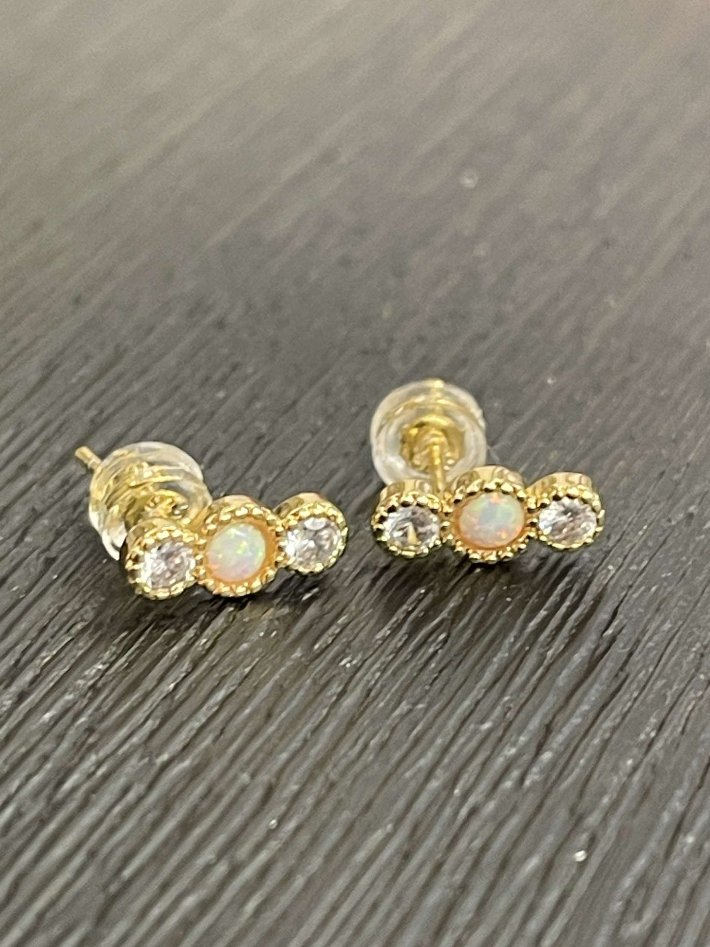 Aim Eternal 14K Gold Filled Triple Round White Opal Clear Cubic Zirconia