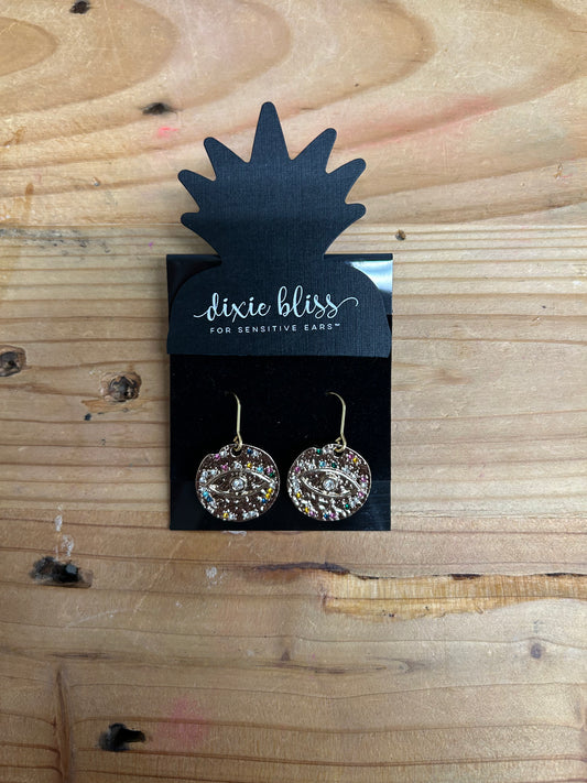 Evil Eye Gold Circle Earrings