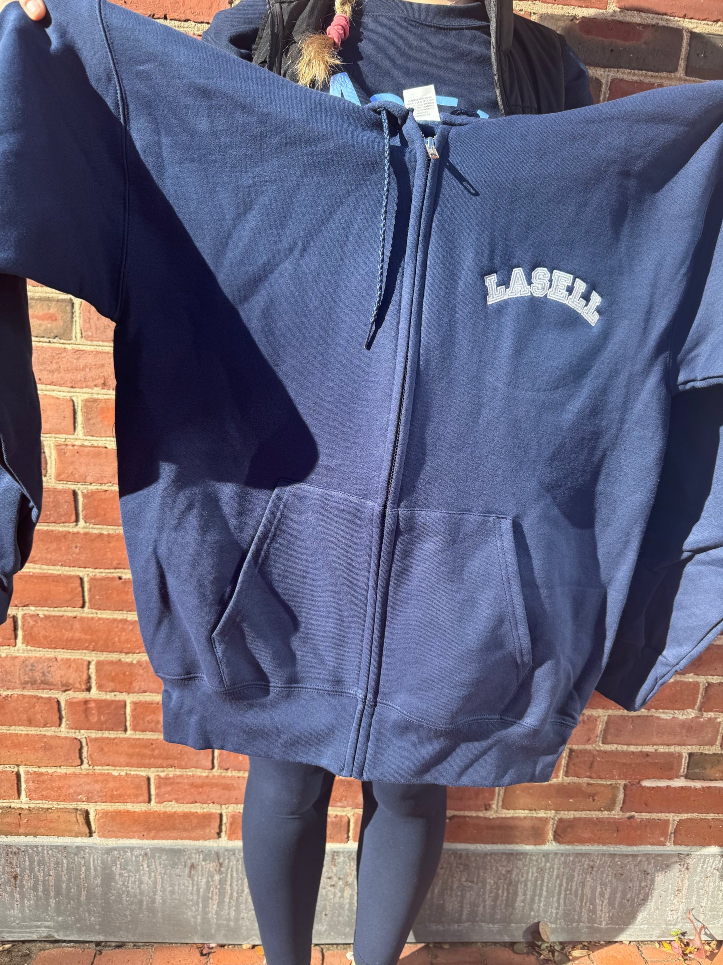 Navy Lasell Embroidered Zip up Hoodie