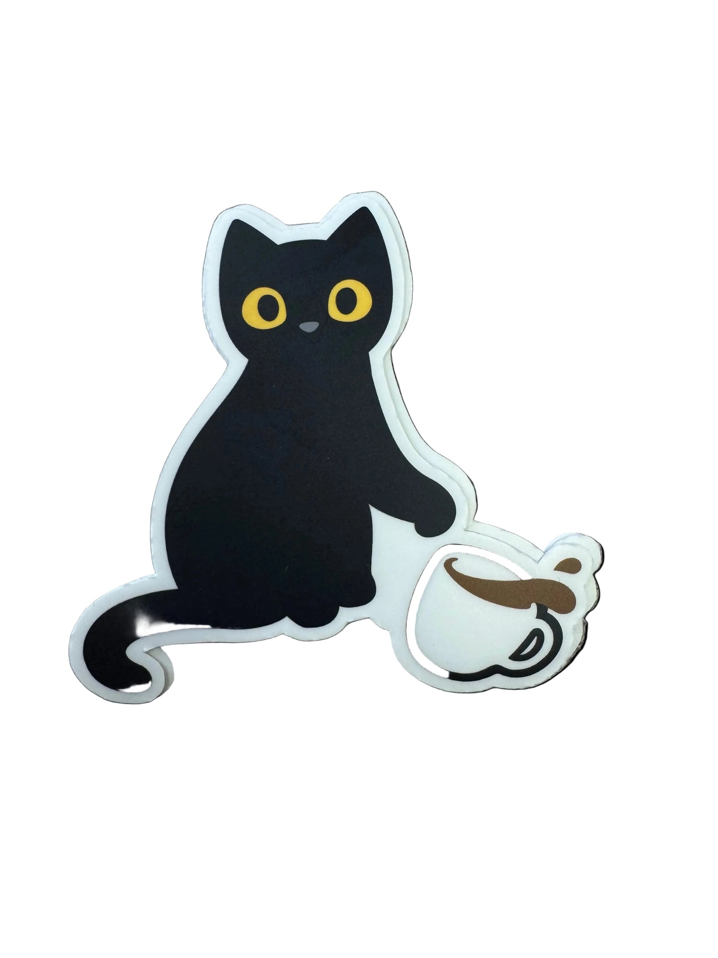 Black Cat Knocking Over Coffee Sticker