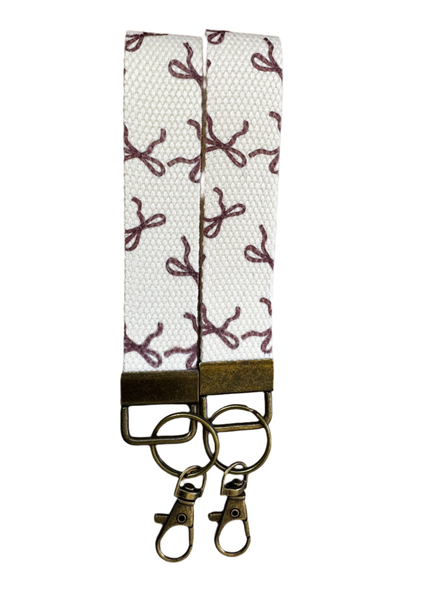 Wristlet Keychain Lanyard - Thin Burgundy Bows