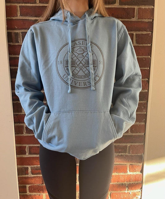 Lasell University Emblem Blue Ash Hoodie