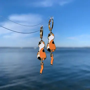Unique Orange Cat Drop Earrings