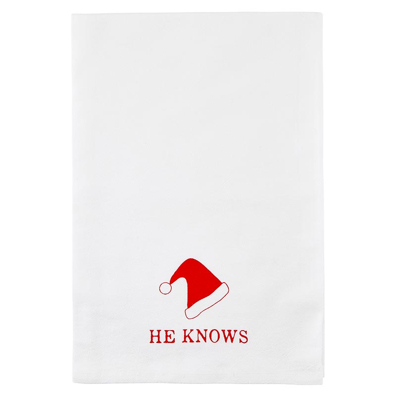 Santa Barbara- He Knows Holiday Tea Towel