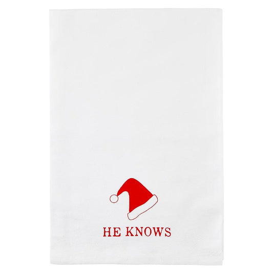 Santa Barbara- He Knows Holiday Tea Towel