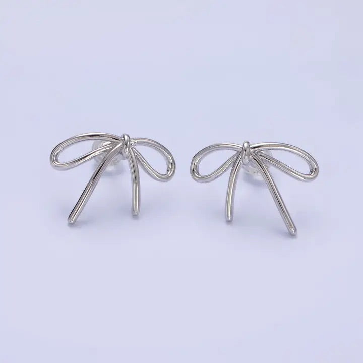 Silver Bow Stud Earrings