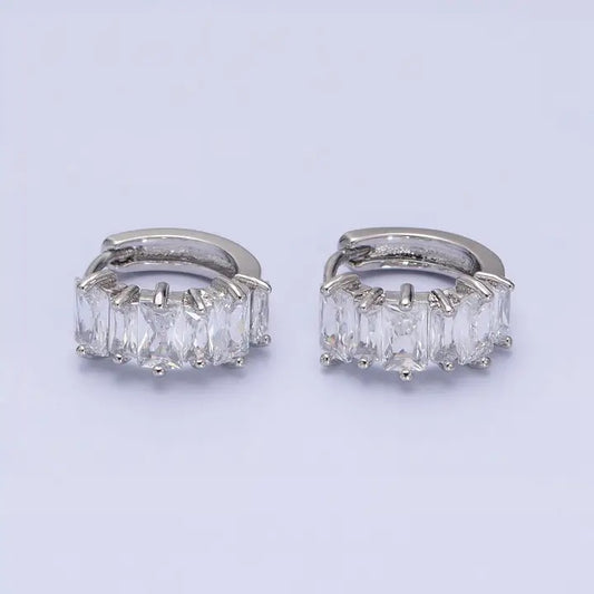 Sliver filled clear baguette lined 13mm huggies earrings