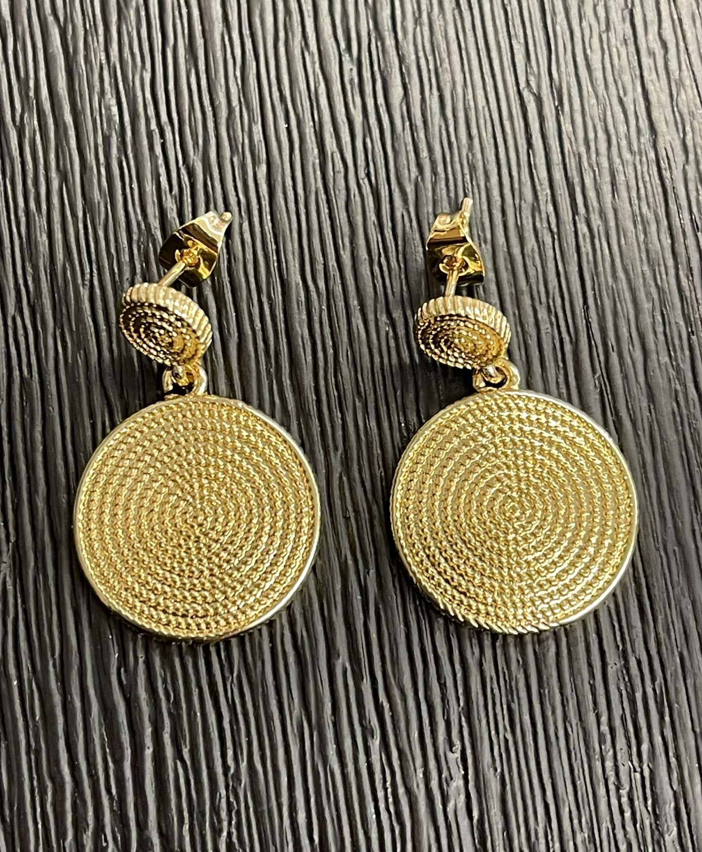 Aim Eternal-Gold Double Circular Beaded Round Drop Dangle Stud Earrings