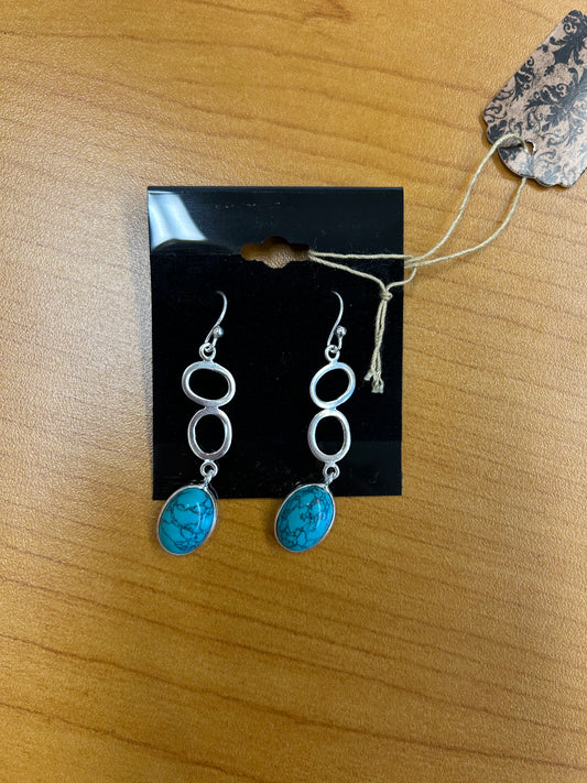 KC55 - Turquoise Gemstone Oval Drop Sterling Sliver Earrings