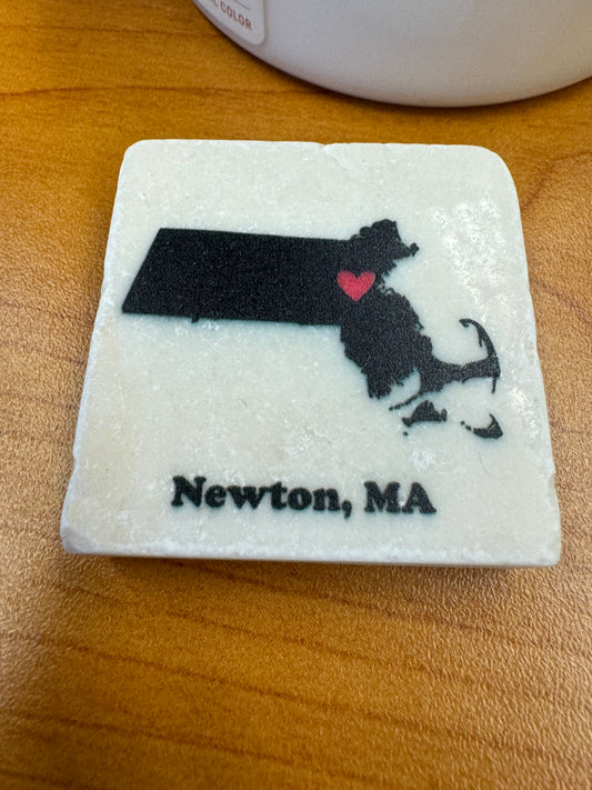 Newton, MA Marble Magnet