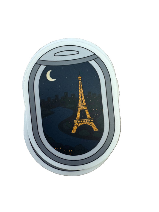 Airplane window Paris travel sticker
