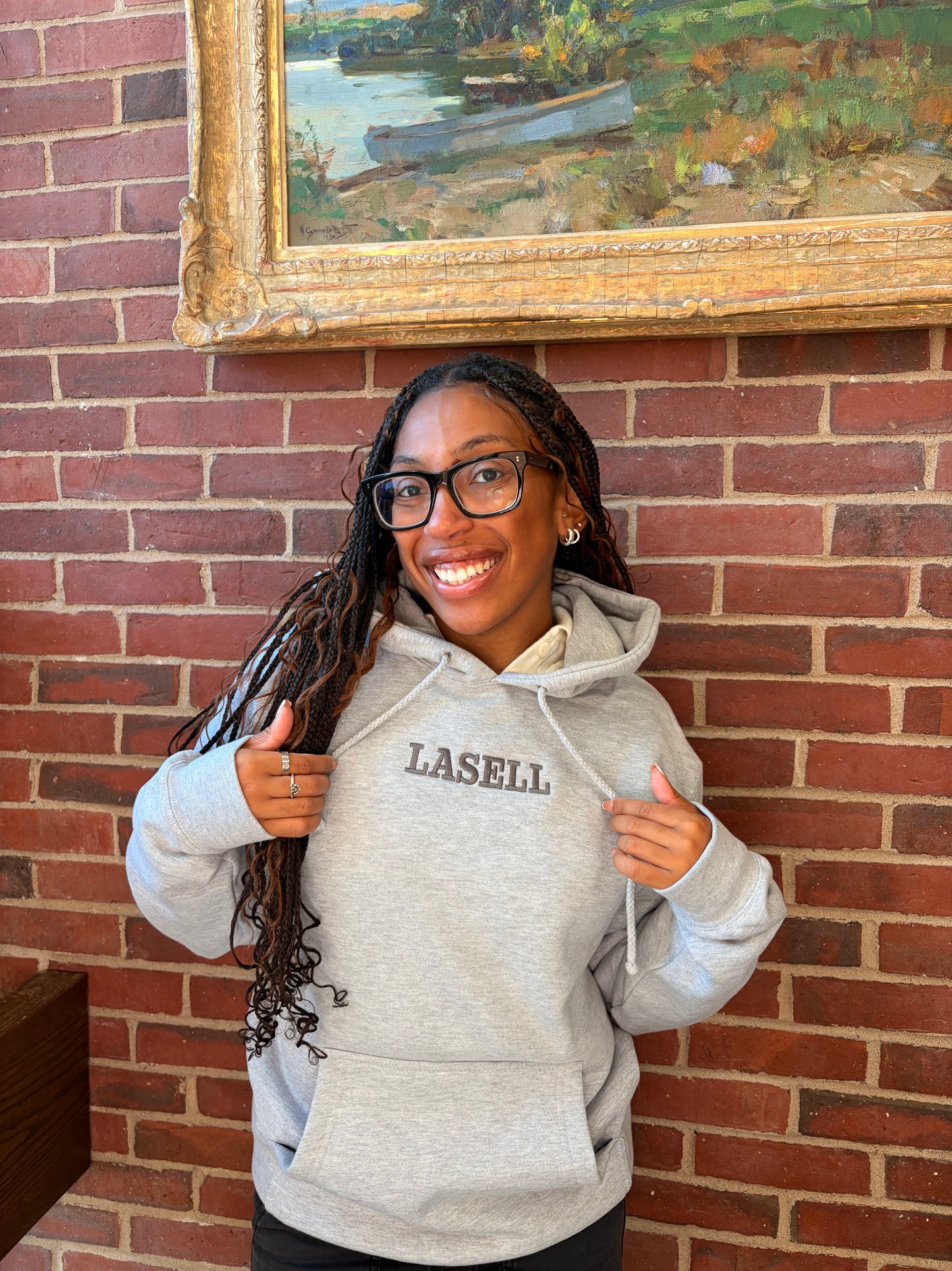 Heather Grey and Charcoal Lasell Hoodie