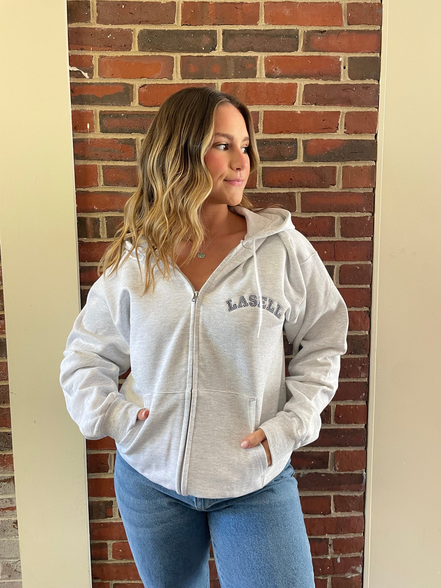Lasell Heather Grey Embroidered Zip Up Sweatshirt