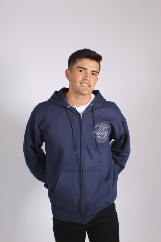 Navy Blue Emblem Zip Up Sweatshirt