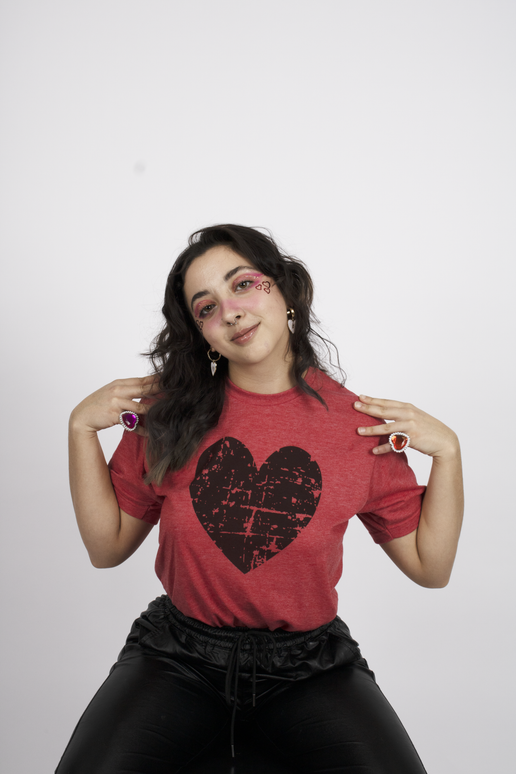 Matty + Lux - Distressed Heart Tee: Red
