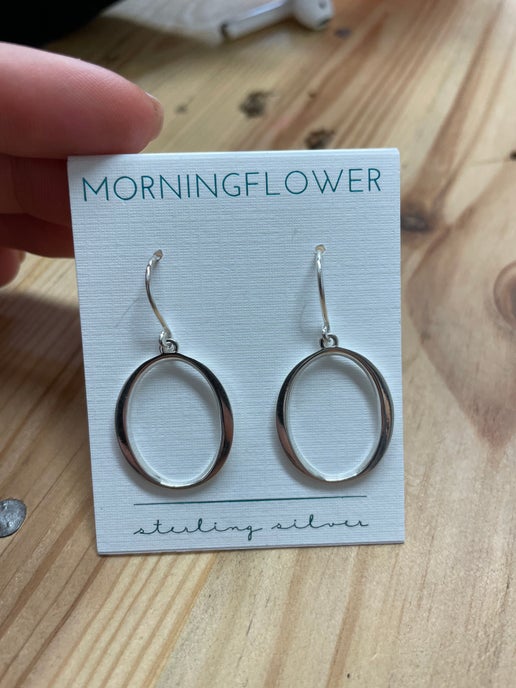 Morning Flower- Silver Oval Dangle Earrings